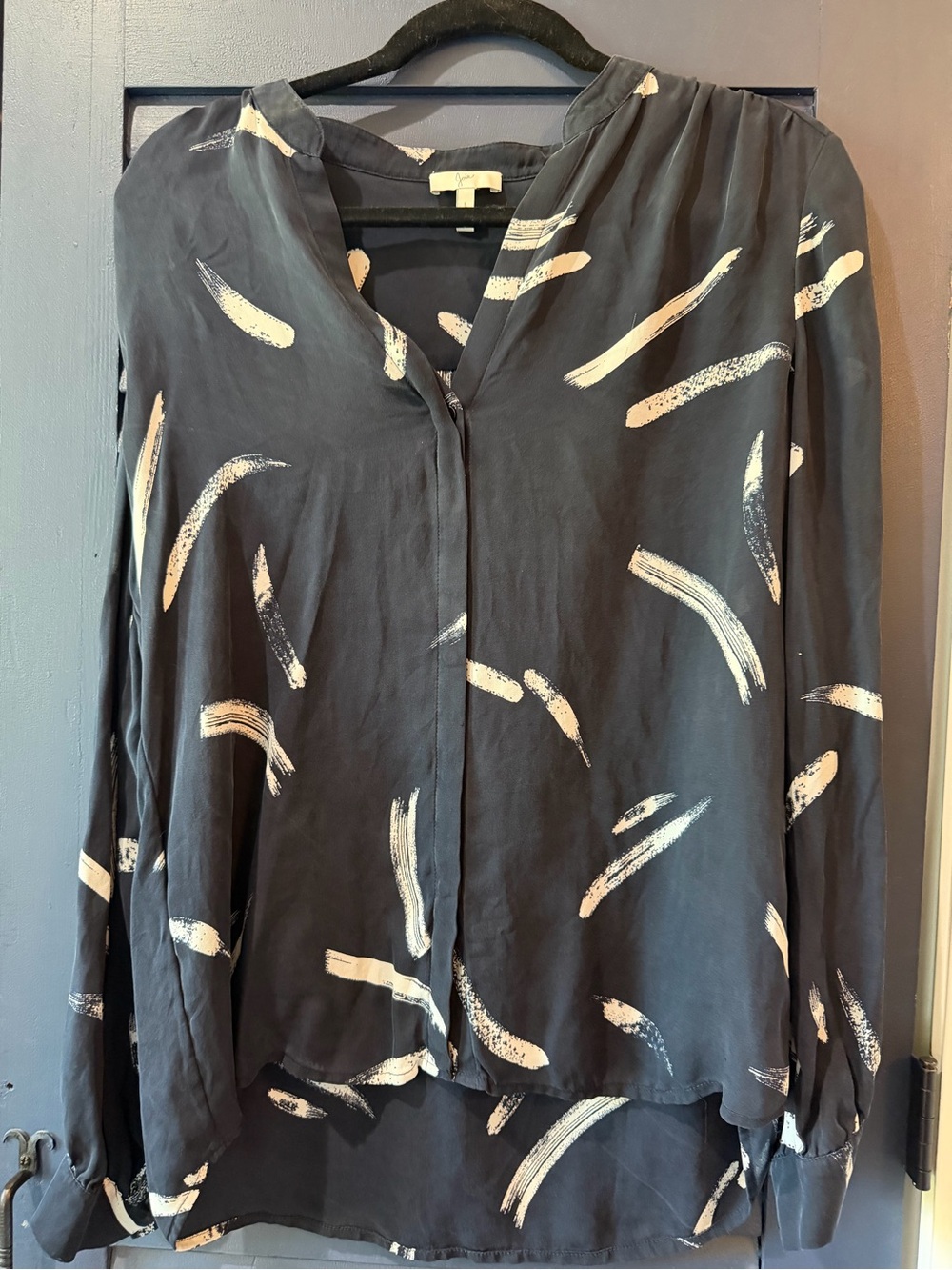 Joie Charcoal Blouse with White Brushstroke Print